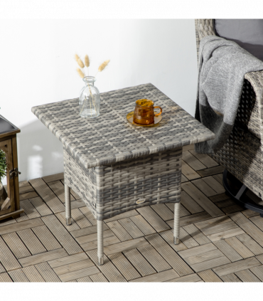PE Rattan Outdoor Coffee Table, Rattan Side Table for Patio, Garden, Mixed Grey