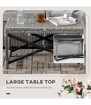 PE Wicker Outdoor Coffee Table w/ Plastic Board Under the Full Woven Table Top
