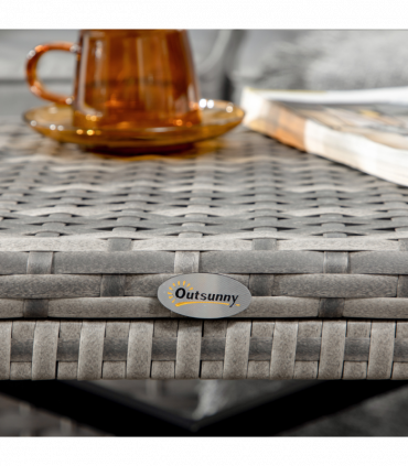 PE Wicker Outdoor Coffee Table w/ Plastic Board Under the Full Woven Table Top