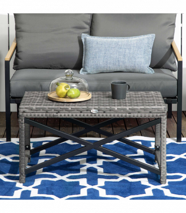 PE Wicker Outdoor Coffee Table w/ Plastic Board Under the Full Woven Table Top