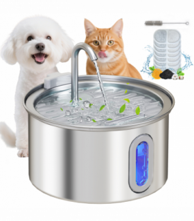 PawHut 2.5L Cat Water Fountain for Drinking Stainless Steel Ultra-Silent