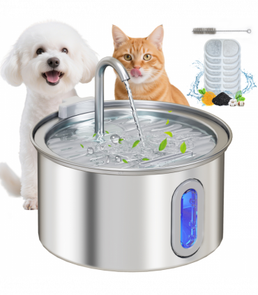 PawHut 2.5L Cat Water Fountain for Drinking Stainless Steel Ultra-Silent