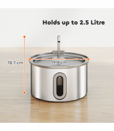 PawHut 2.5L Cat Water Fountain for Drinking Stainless Steel Ultra-Silent