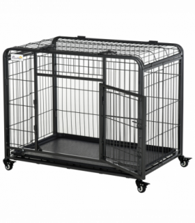 PawHut 69.5x94cm Metal Dog Cage Kennel w/ Locking Door & Wheels Medium Pets