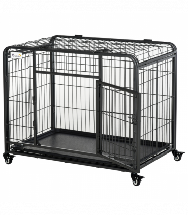 PawHut 69.5x94cm Metal Dog Cage Kennel w/ Locking Door & Wheels Medium Pets