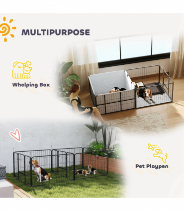PawHut 7 Panel Whelping Box for Dogs and Puppies, Dog Playpen with Pee Pads