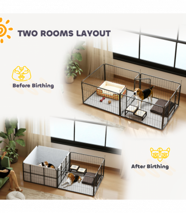 PawHut 7 Panel Whelping Box for Dogs and Puppies, Dog Playpen with Pee Pads