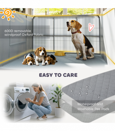 PawHut 7 Panel Whelping Box for Dogs and Puppies, Dog Playpen with Pee Pads