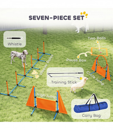 PawHut 7-Piece Dog Agility Equipment, Obstacle Training Course Kit, Orange
