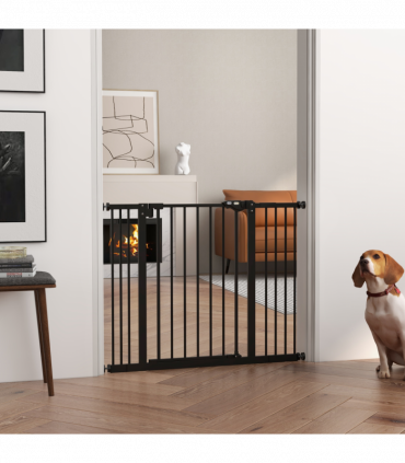 PawHut Adjustable Safety Gate w/ 2 Extensions and Four Adjustable Screws, Black