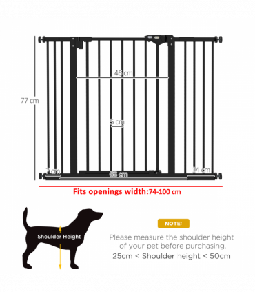 PawHut Adjustable Safety Gate w/ 2 Extensions and Four Adjustable Screws, Black