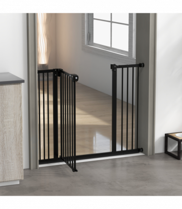 PawHut Adjustable Safety Gate w/ 2 Extensions and Four Adjustable Screws, Black