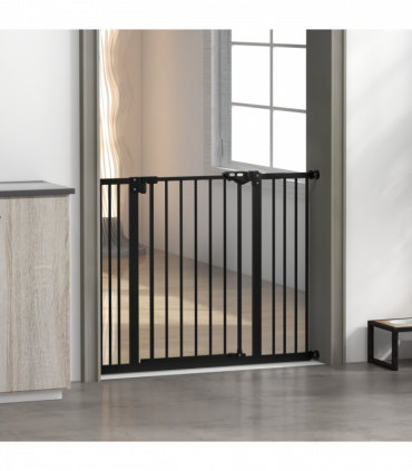 PawHut Adjustable Safety Gate w/ 2 Extensions and Four Adjustable Screws, Black