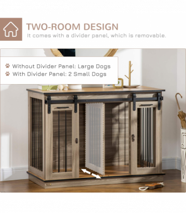 PawHut Dog Crate for Large Dogs, Double Dog Cage for Small Dog, Oak Tone