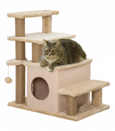 PawHut Dog Steps for Bed 4 Step Pet Stairs Cat House with Detachable Cover