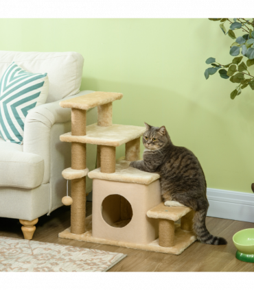 PawHut Dog Steps for Bed 4 Step Pet Stairs Cat House with Detachable Cover