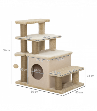 PawHut Dog Steps for Bed 4 Step Pet Stairs Cat House with Detachable Cover