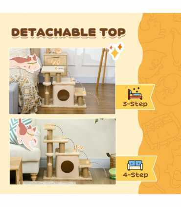 PawHut Dog Steps for Bed 4 Step Pet Stairs Cat House with Detachable Cover