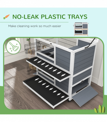 PawHut Double Deckers Indoor Rabbit Hutch w/ Feeding Trough, Slide-Out Trays