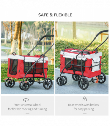 PawHut Foldable Pet Stroller w/ Detachable Carrier, Soft Padding - Red