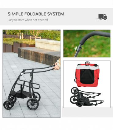 PawHut Foldable Pet Stroller w/ Detachable Carrier, Soft Padding - Red