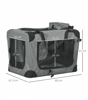 PawHut Folding Pet Carrier Bag House W/ Cushion Storage, Grey 60x41.5x41cm