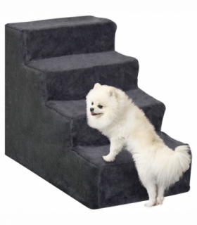 PawHut Four-Step Portable Dog Stairs with Washable Plush Cover, Dark Grey
