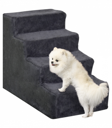 PawHut Four-Step Portable Dog Stairs with Washable Plush Cover, Dark Grey