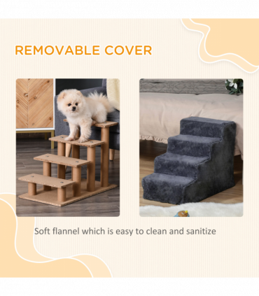 PawHut Four-Step Portable Dog Stairs with Washable Plush Cover, Dark Grey