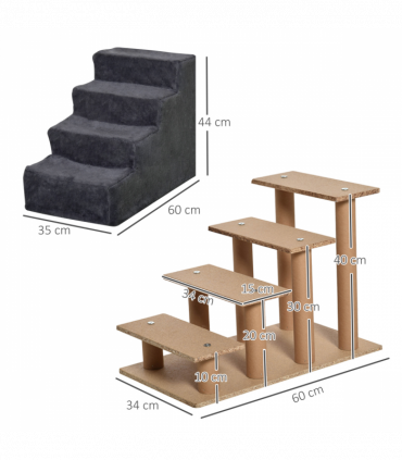 PawHut Four-Step Portable Dog Stairs with Washable Plush Cover, Dark Grey