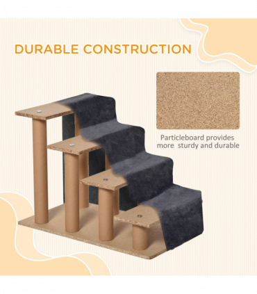 PawHut Four-Step Portable Dog Stairs with Washable Plush Cover, Dark Grey