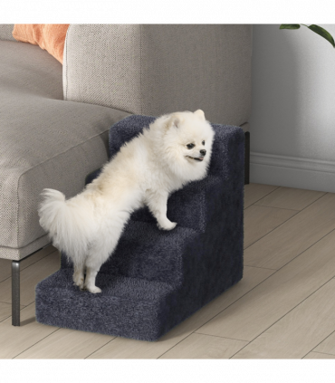 PawHut Four-Step Portable Dog Stairs with Washable Plush Cover, Dark Grey