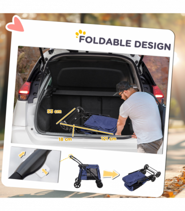 PawHut One-click Foldable Pet Stroller w/ Mesh Windows, for Small Pets - Blue