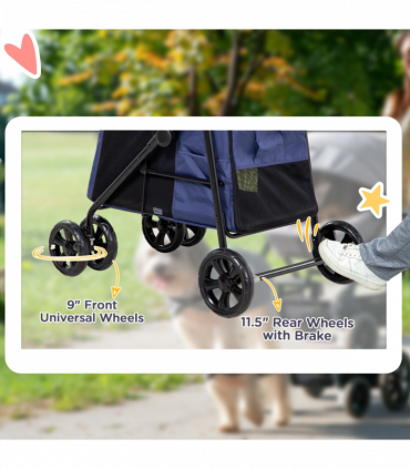 PawHut One-click Foldable Pet Stroller w/ Mesh Windows, for Small Pets - Blue