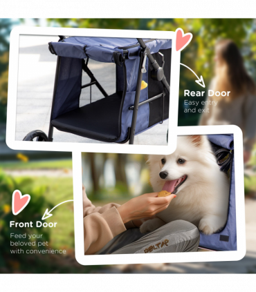 PawHut One-click Foldable Pet Stroller w/ Mesh Windows, for Small Pets - Blue