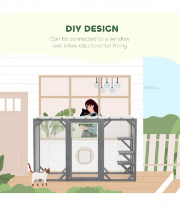 PawHut Rabbit Hutch, 2-Tier Guinea Pig Hutch, w/ Two Runs, Pull-Out Tray