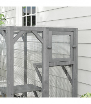 PawHut Rabbit Hutch, 2-Tier Guinea Pig Hutch, w/ Two Runs, Pull-Out Tray