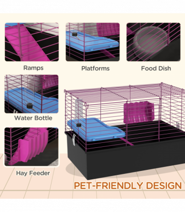 PawHut Small Animal Cage, Rabbit Guinea Pig Hutch, Pet Playhouse