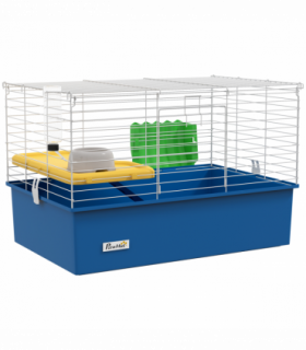 PawHut Small Animal Cage, Rabbit Guinea Pig Hutch, Pet Playhouse, Blue