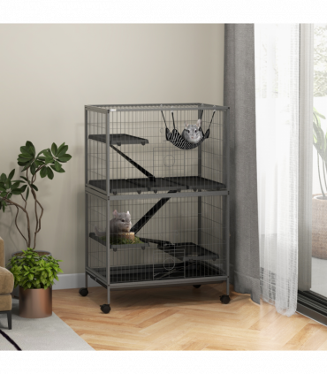 PawHut Small Animal Cages for Chinchilla Ferret Kitten on Wheels W/ Hammock Tray