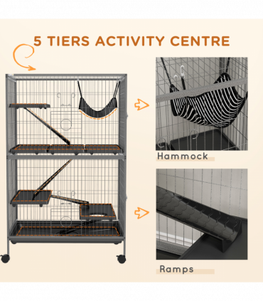 PawHut Small Animal Cages for Chinchilla Ferret Kitten on Wheels W/ Hammock Tray