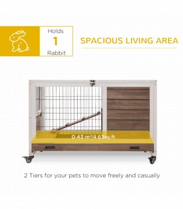 PawHut Wood Indoor Rabbit Hutch Elevated 2-Floor Guineas Pigs Cage w/ Wheels