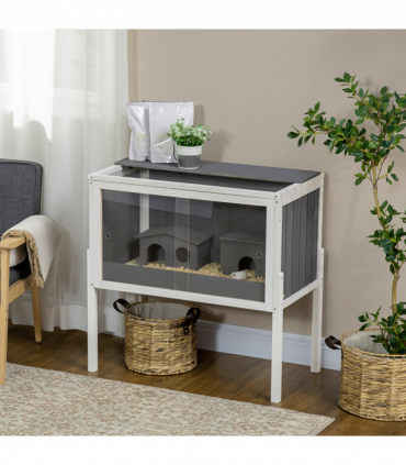 PawHut Wooden Hamster Cage for Dwarf Hamsters, Gerbils, Rutin Chicken w/ Shelf