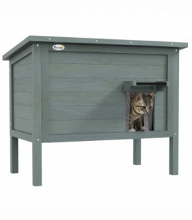 PawHut Outdoor Feral Cat House Insulated w/ Openable Roof - Charcoal Grey