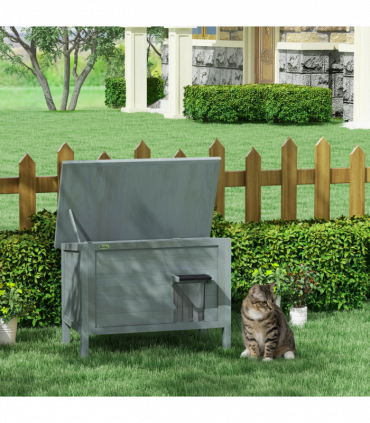 PawHut Outdoor Feral Cat House Insulated w/ Openable Roof - Charcoal Grey