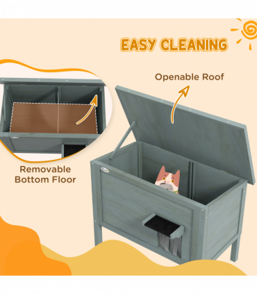 PawHut Outdoor Feral Cat House Insulated w/ Openable Roof - Charcoal Grey