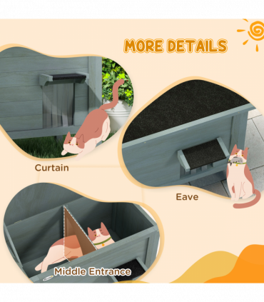 PawHut Outdoor Feral Cat House Insulated w/ Openable Roof - Charcoal Grey