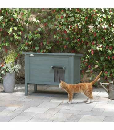 PawHut Outdoor Feral Cat House Insulated w/ Openable Roof - Charcoal Grey