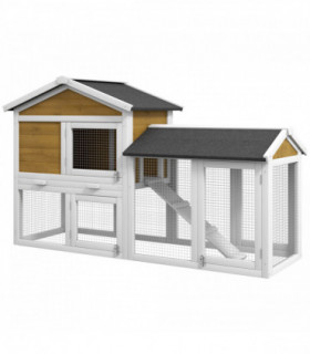 Pawhut 2-Tier Wooden Rabbit Bunny Guinea Pig Hutch Small Pet House Ramp