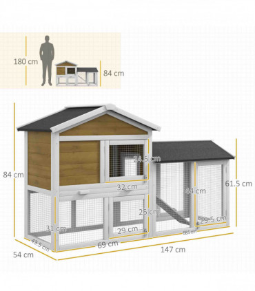 Pawhut 2-Tier Wooden Rabbit Bunny Guinea Pig Hutch Small Pet House Ramp